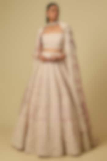 Soft Pink Organza Hand Embroidered Bridal Lehenga Set by Anushree Reddy at Pernia's Pop Up Shop