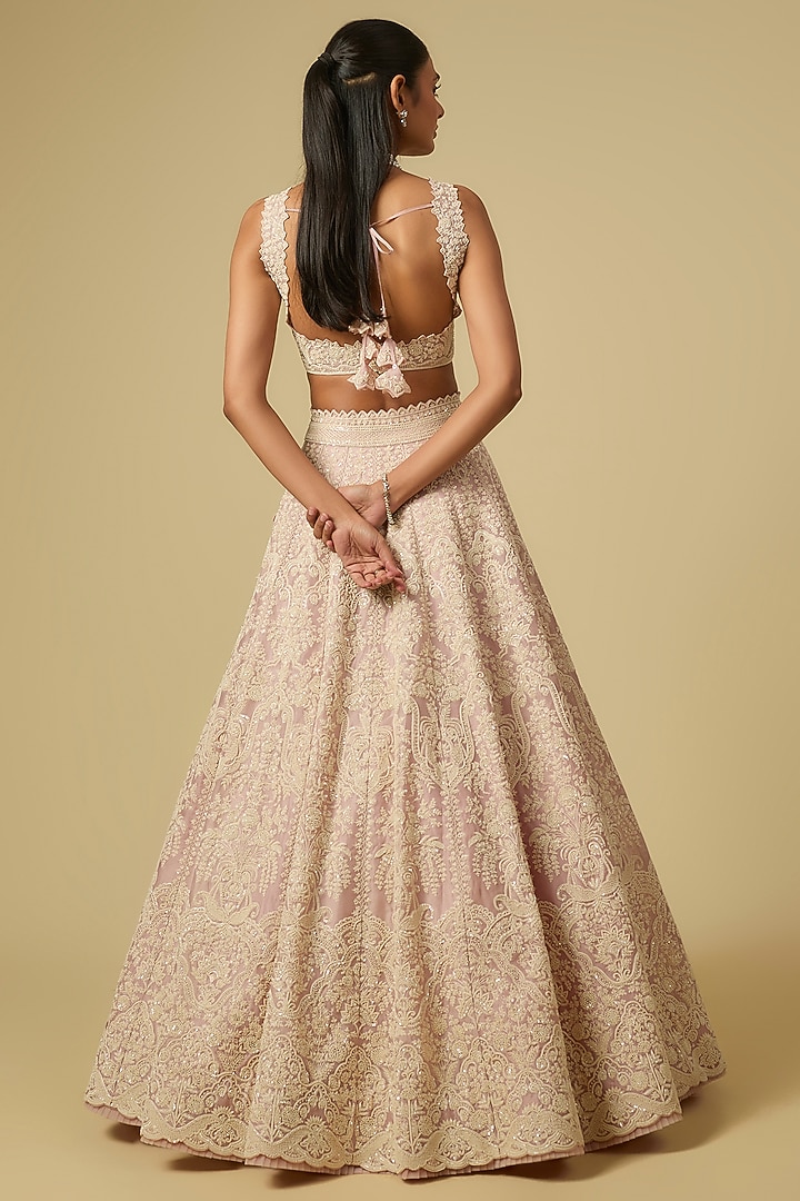 Soft Pink Organza Hand Embroidered Bridal Lehenga Set by Anushree Reddy at Pernia's Pop Up Shop
