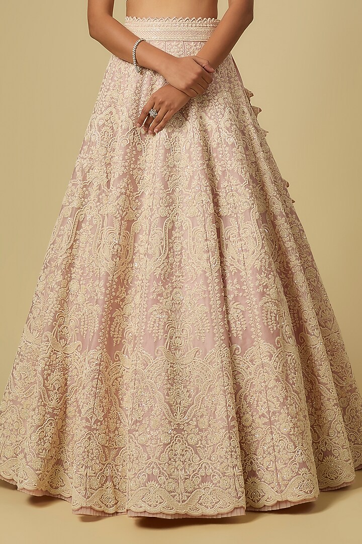 Soft Pink Organza Hand Embroidered Bridal Lehenga Set by Anushree Reddy at Pernia's Pop Up Shop