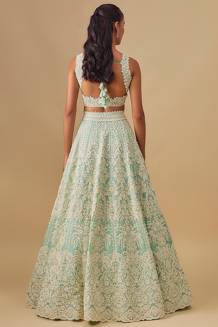 Ice Blue Organza Hand Embroidered Bridal Lehenga Set by Anushree Reddy at Pernia's Pop Up Shop