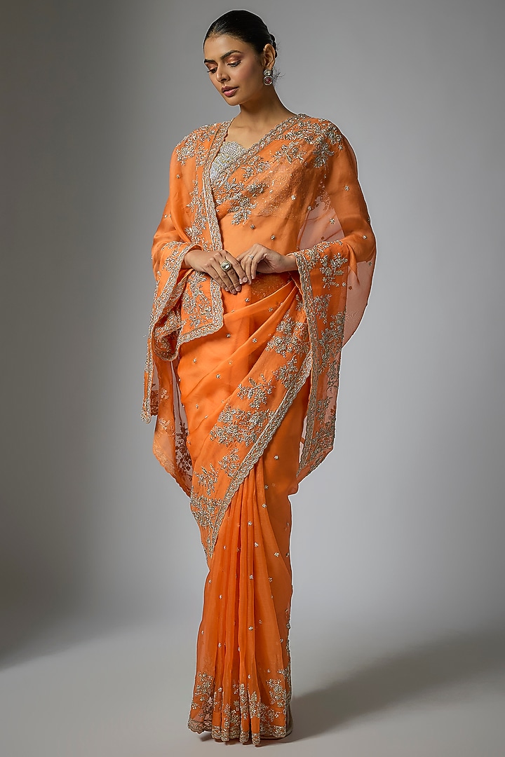 Orange Organza Bridal Saree Set by Anushree Reddy at Pernia's Pop Up Shop