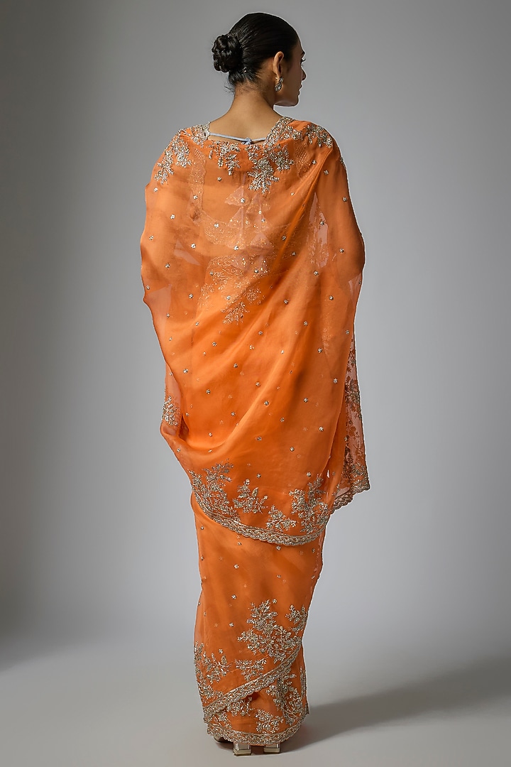 Orange Organza Bridal Saree Set by Anushree Reddy at Pernia's Pop Up Shop