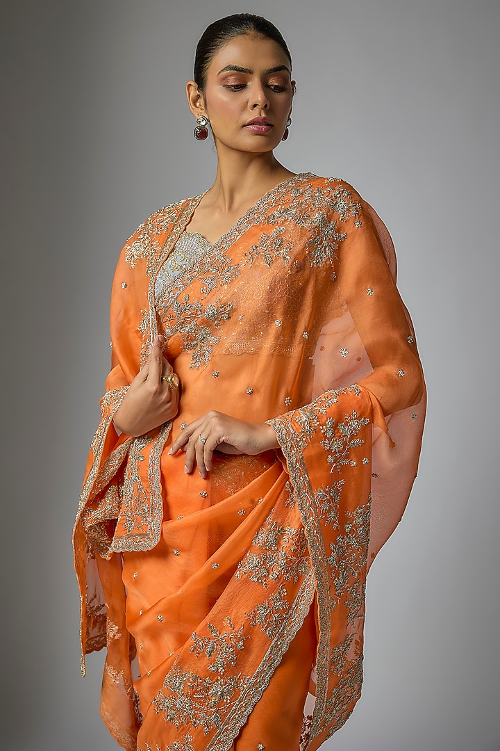 Orange Organza Bridal Saree Set by Anushree Reddy at Pernia's Pop Up Shop