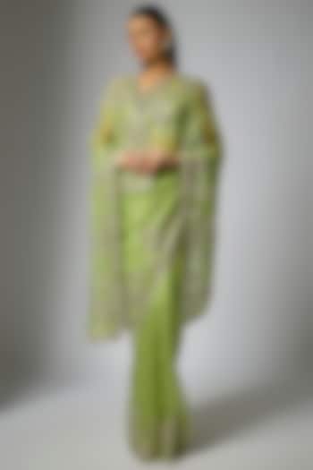 Chutney Green Organza Hand Embroidered Bridal Saree Set by Anushree Reddy at Pernia's Pop Up Shop