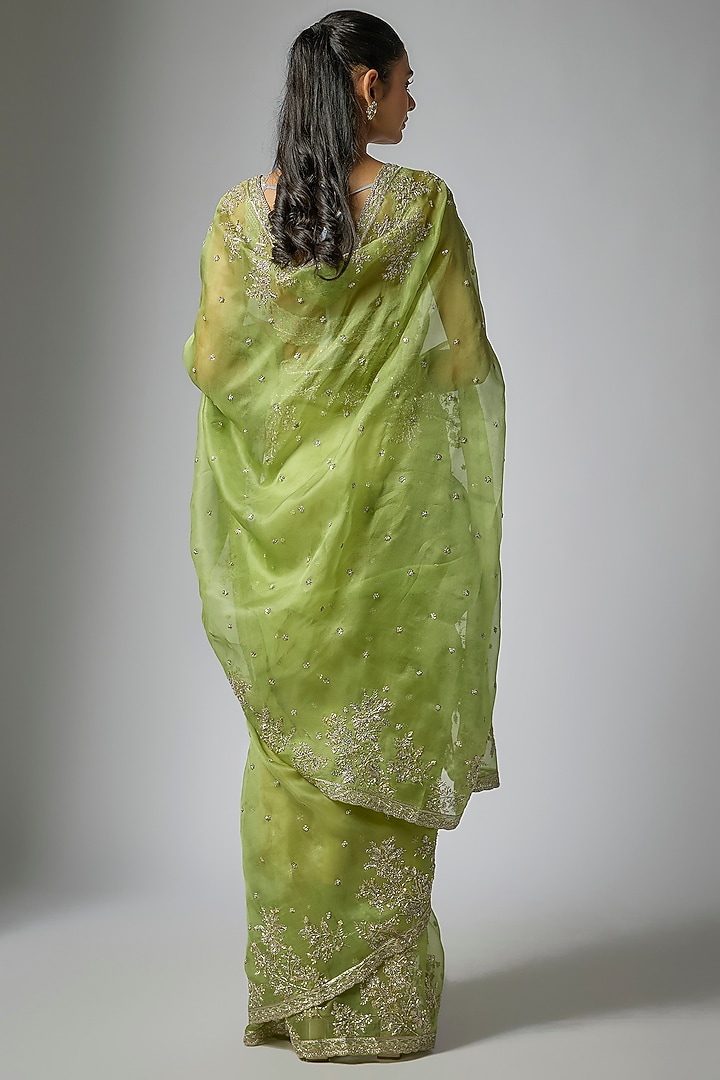 Chutney Green Organza Hand Embroidered Bridal Saree Set by Anushree Reddy at Pernia's Pop Up Shop