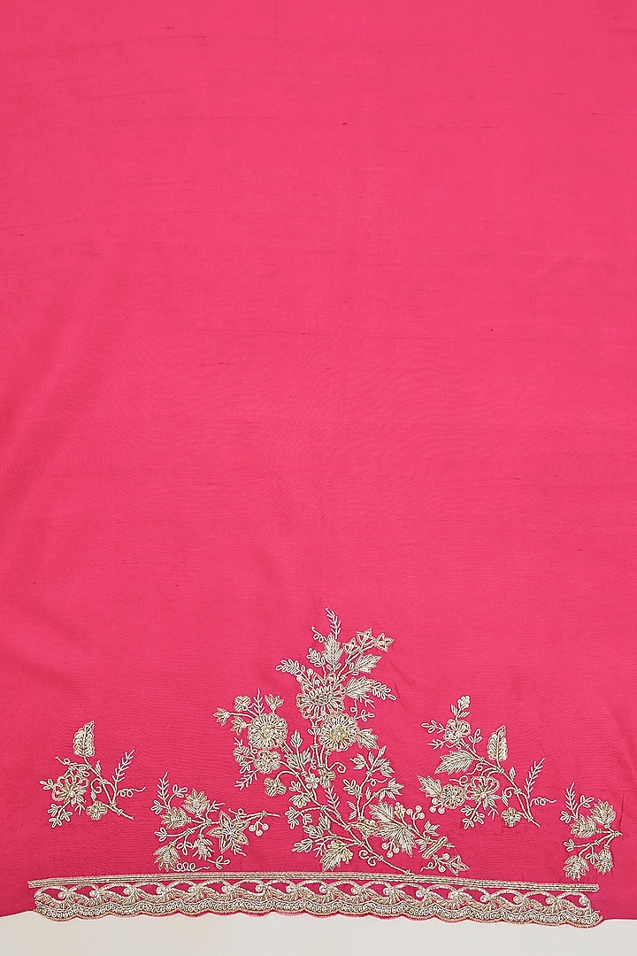 Pink & Cherry Red Ombre Organza Hand Embroidered Bridal Saree Set by Anushree Reddy at Pernia's Pop Up Shop