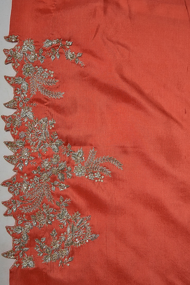 Deep Coral Organza Hand Embroidered Bridal Saree Set by Anushree Reddy at Pernia's Pop Up Shop