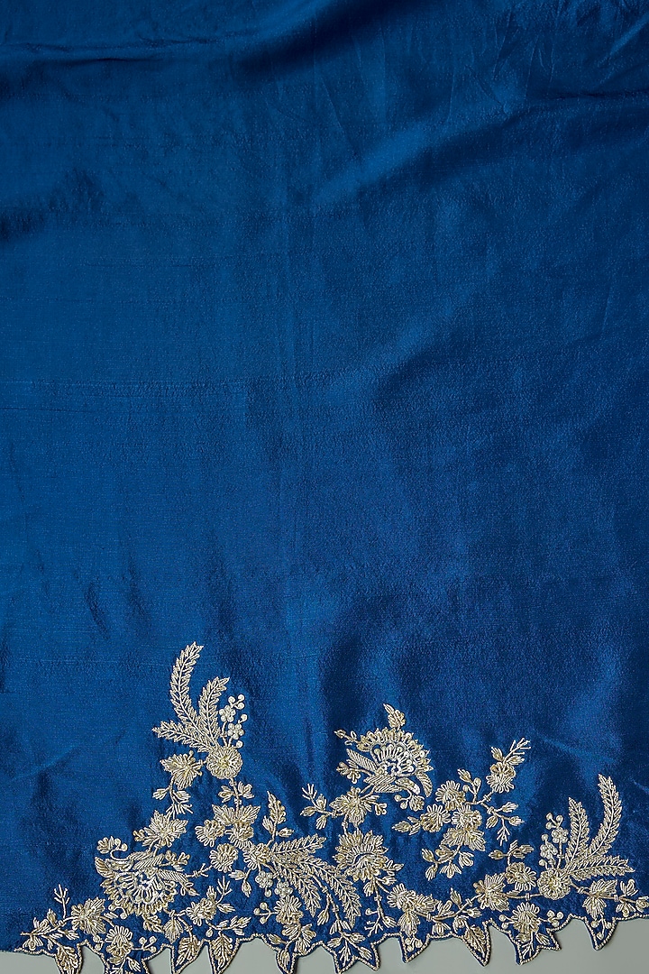 Navy Blue Organza Hand Embroidered Bridal Saree Set by Anushree Reddy at Pernia's Pop Up Shop