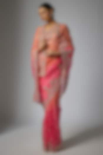 Multi-Colored Organza Hand Embroidered Bridal Saree Set by Anushree Reddy at Pernia's Pop Up Shop