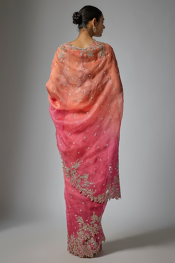Multi-Colored Organza Hand Embroidered Bridal Saree Set by Anushree Reddy at Pernia's Pop Up Shop