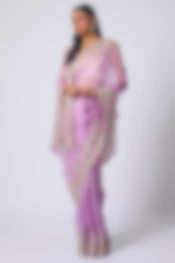 Lavender Organza Hand Embroidered Bridal Saree Set by Anushree Reddy at Pernia's Pop Up Shop