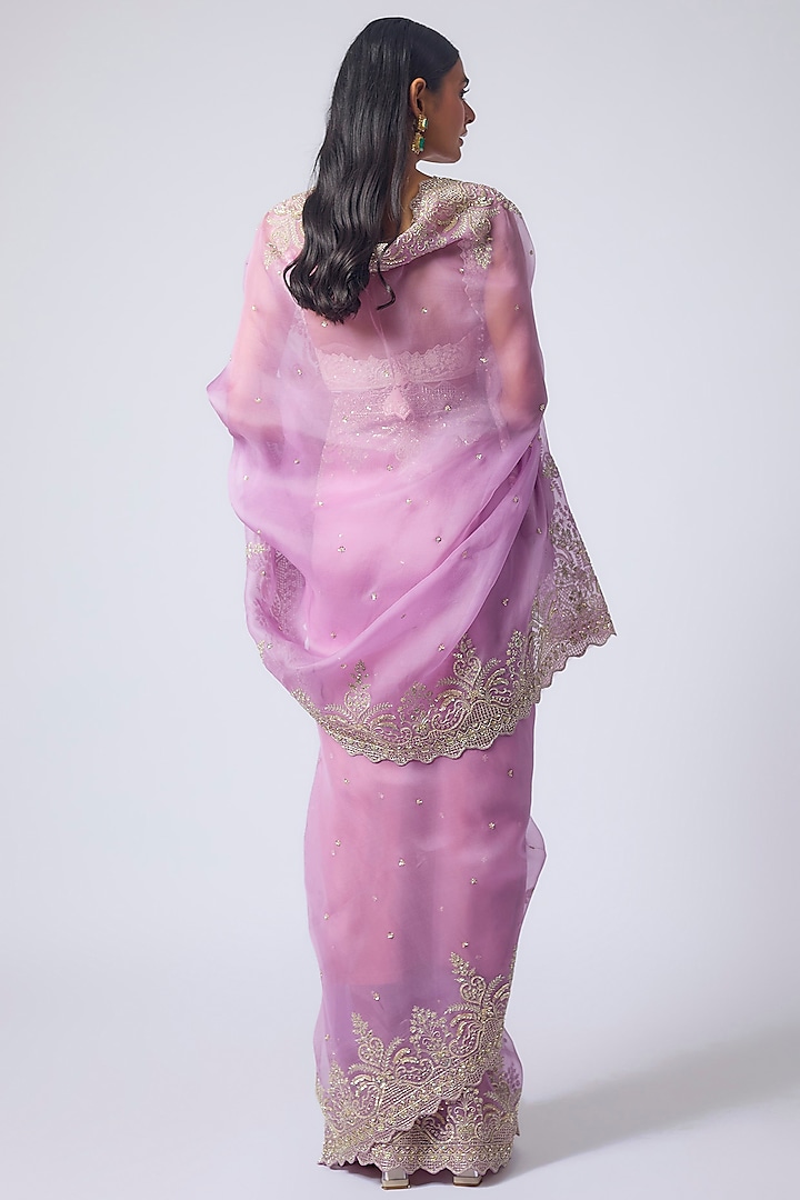 Lavender Organza Hand Embroidered Bridal Saree Set by Anushree Reddy at Pernia's Pop Up Shop