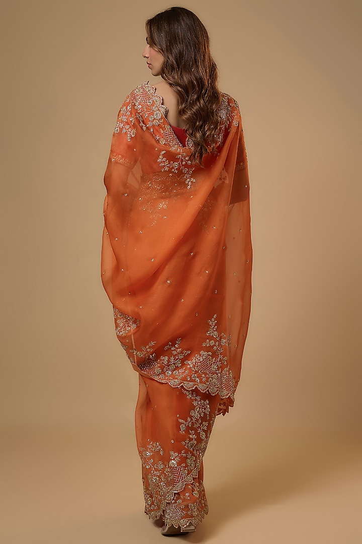 Orange Organza Hand Embroidered Bridal Saree Set by Anushree Reddy at Pernia's Pop Up Shop