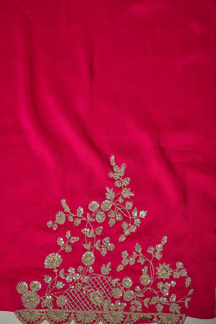 Cherry Red Organza Hand Embroidered Bridal Saree Set by Anushree Reddy at Pernia's Pop Up Shop