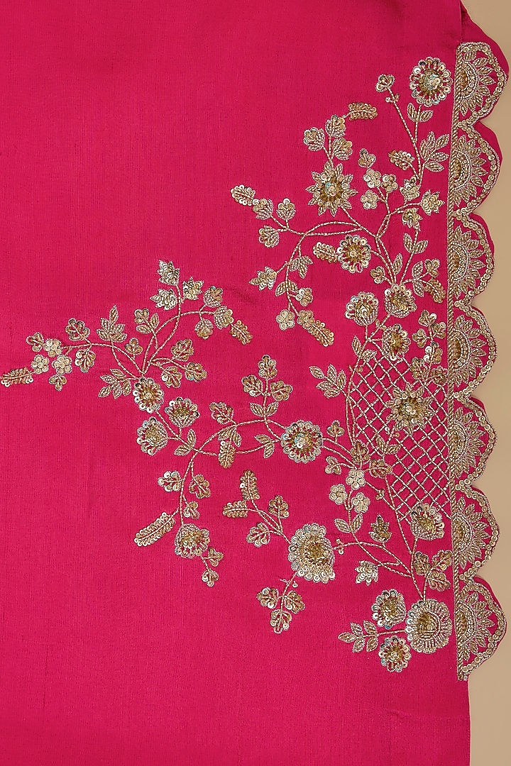 Hot Pink & Pink Ombre Organza Hand Embroidered Bridal Saree Set by Anushree Reddy at Pernia's Pop Up Shop