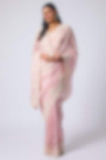 Soft Pink Organza Hand Embroidered Bridal Saree Set by Anushree Reddy at Pernia's Pop Up Shop