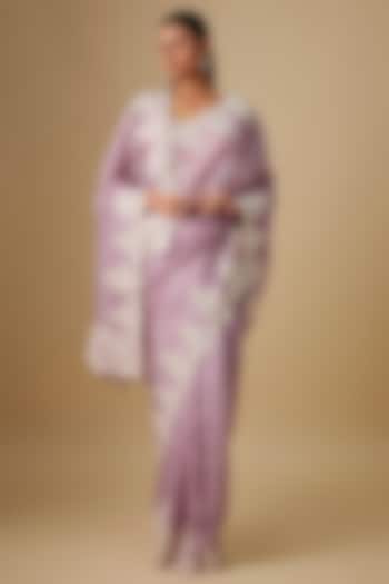 Mauve Organza Hand Embroidered Bridal Saree Set by Anushree Reddy at Pernia's Pop Up Shop