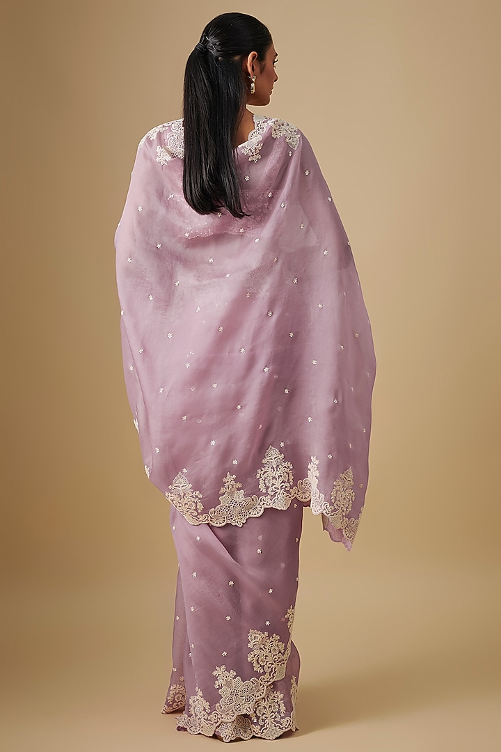 Mauve Organza Hand Embroidered Bridal Saree Set by Anushree Reddy at Pernia's Pop Up Shop