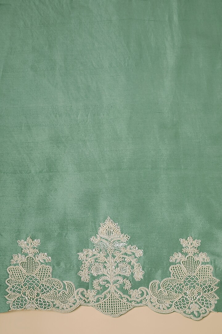 Sea Green Organza Hand Embroidered Bridal Saree Set by Anushree Reddy at Pernia's Pop Up Shop