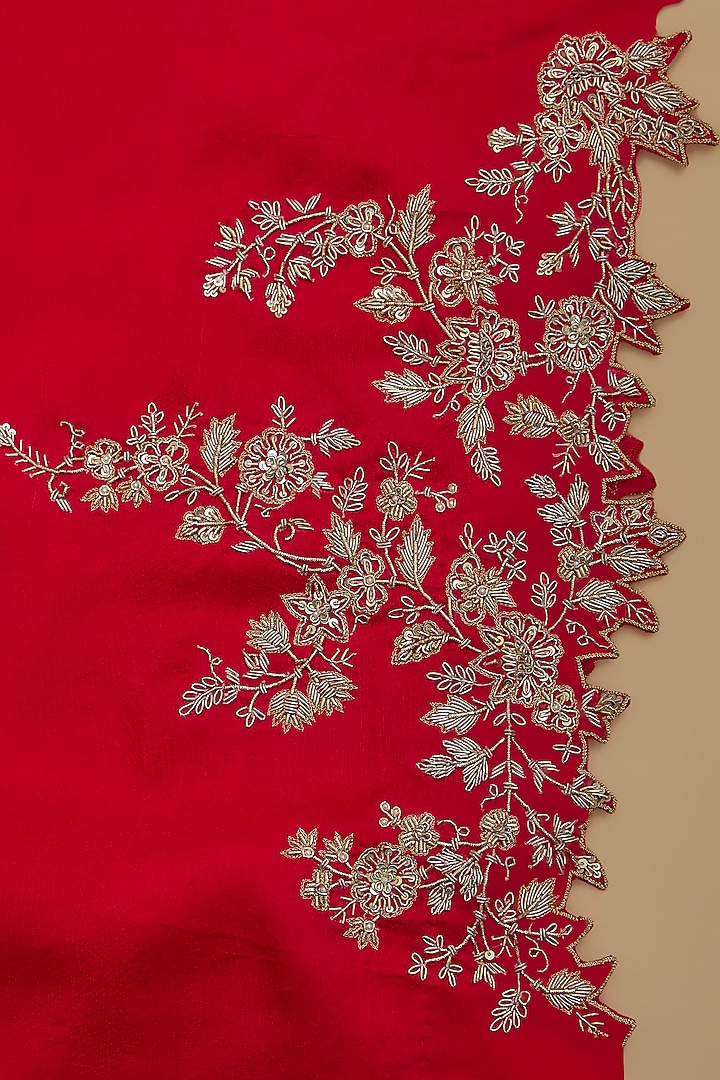 Pink & Red Ombre Organza Hand Embroidered Bridal Saree Set by Anushree Reddy at Pernia's Pop Up Shop