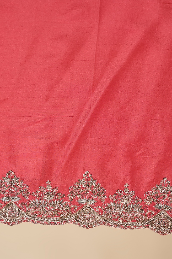 Coral Organza Hand Embroidered Bridal Saree Set by Anushree Reddy at Pernia's Pop Up Shop