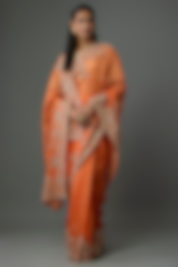 Orange Organza Hand Embroidered Bridal Saree Set by Anushree Reddy at Pernia's Pop Up Shop