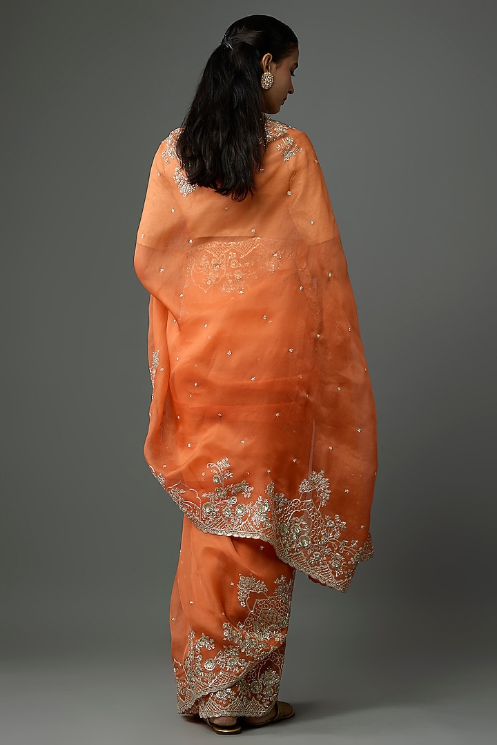 Orange Organza Hand Embroidered Bridal Saree Set by Anushree Reddy at Pernia's Pop Up Shop