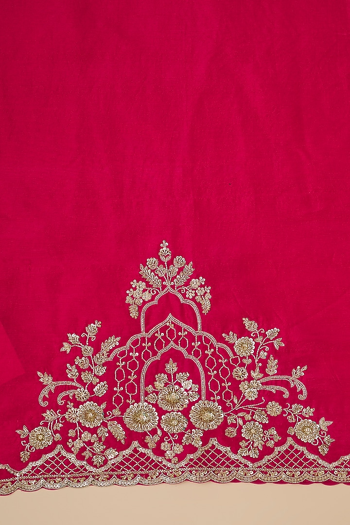 Cherry Red Organza Hand Embroidered Bridal Saree Set by Anushree Reddy at Pernia's Pop Up Shop