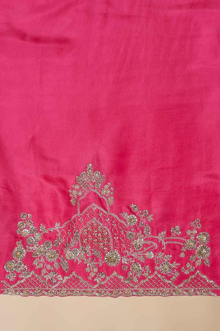 Hot Pink & Pink Ombre Organza Hand Embroidered Bridal Saree Set by Anushree Reddy at Pernia's Pop Up Shop
