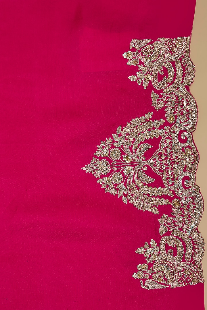 Hot Pink Organza Hand Embroidered Bridal Saree Set by Anushree Reddy at Pernia's Pop Up Shop