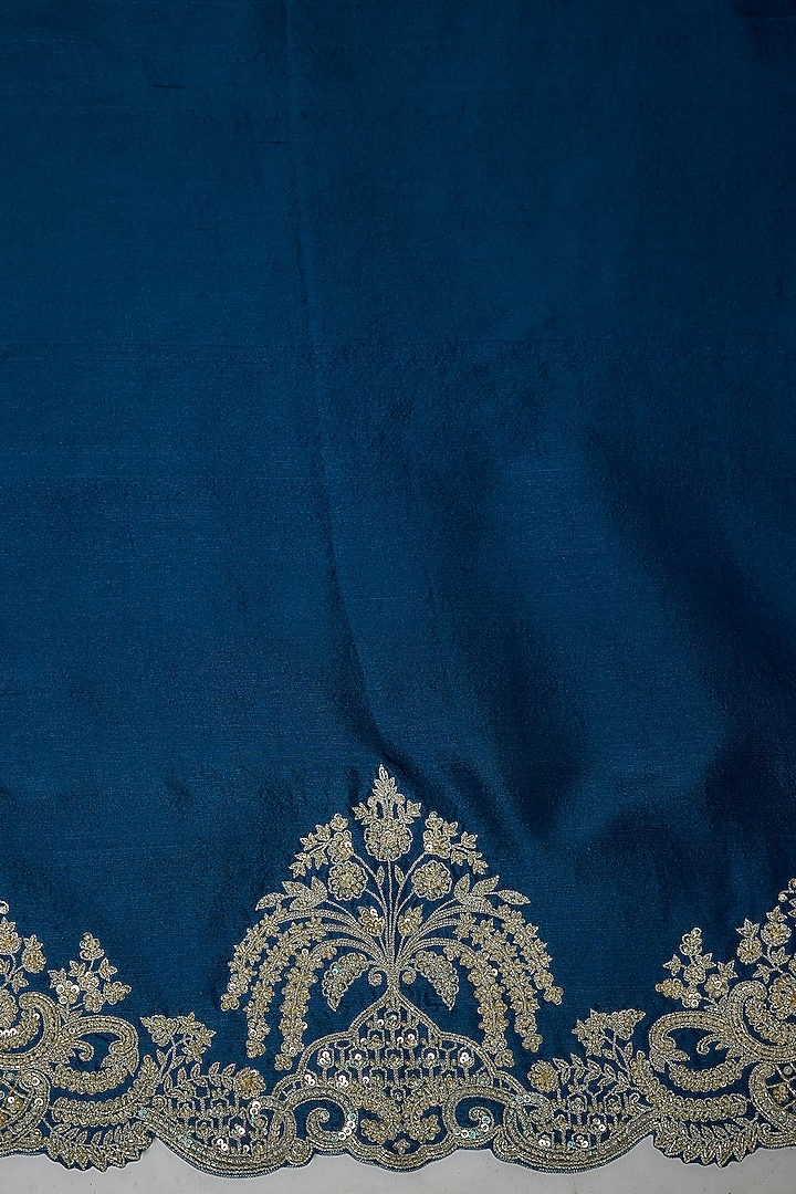 Navy Blue Organza Hand Embroidered Bridal Saree Set by Anushree Reddy at Pernia's Pop Up Shop