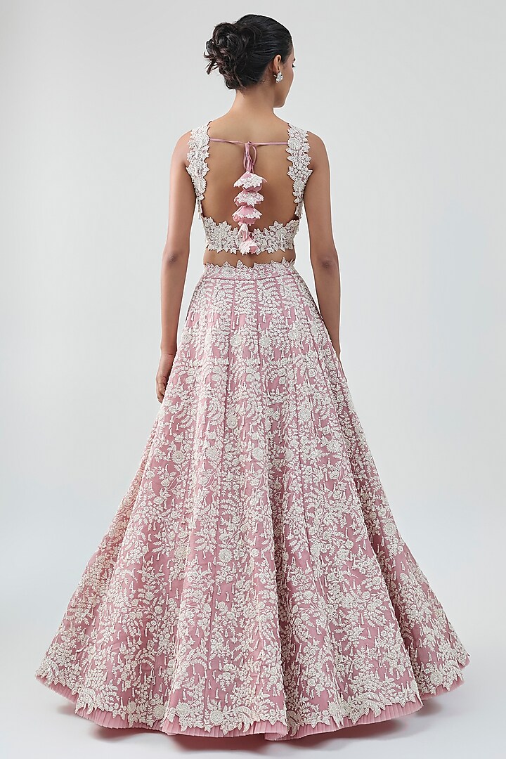 Dusty Pink Organza Hand Embroidered Lehenga Set by Anushree Reddy at Pernia's Pop Up Shop