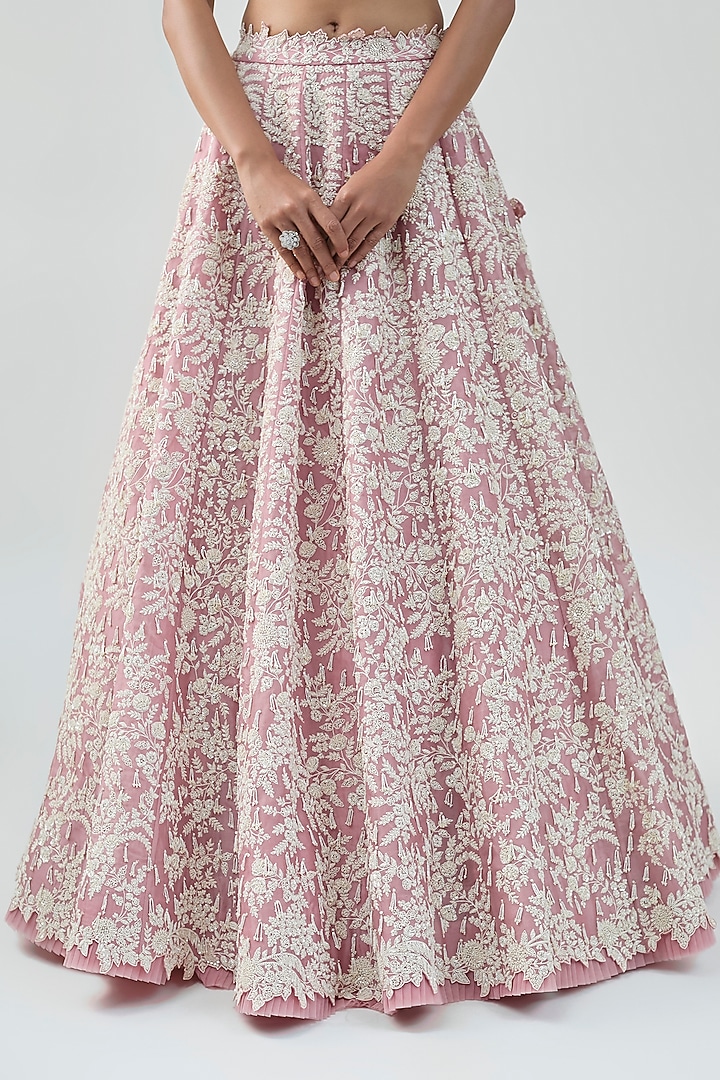 Dusty Pink Organza Hand Embroidered Lehenga Set by Anushree Reddy at Pernia's Pop Up Shop