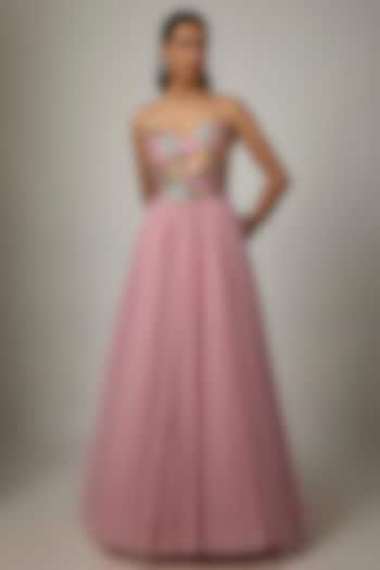 Pink Organza & Net Hand Embroidered Wedding Gown by Anushree Reddy at Pernia's Pop Up Shop