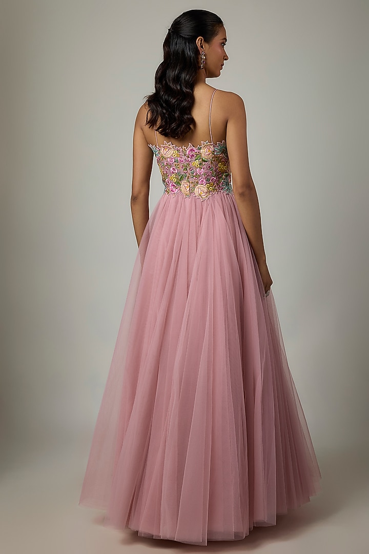 Pink Organza & Net Hand Embroidered Wedding Gown by Anushree Reddy at Pernia's Pop Up Shop