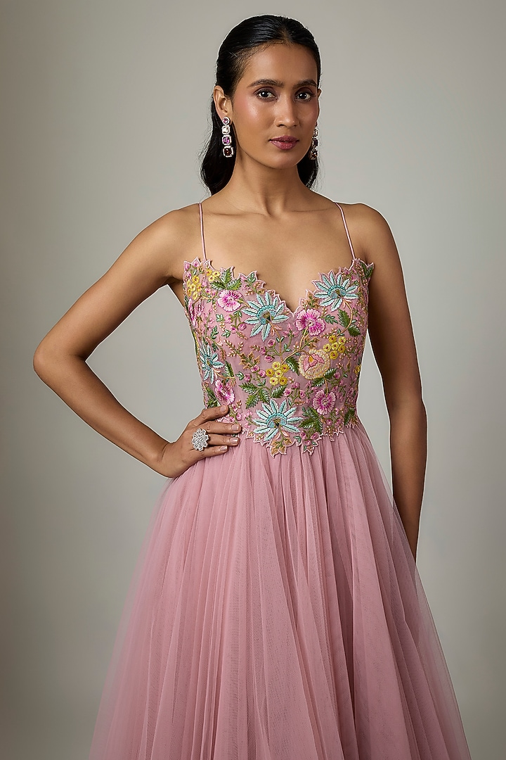 Pink Organza & Net Hand Embroidered Wedding Gown by Anushree Reddy at Pernia's Pop Up Shop