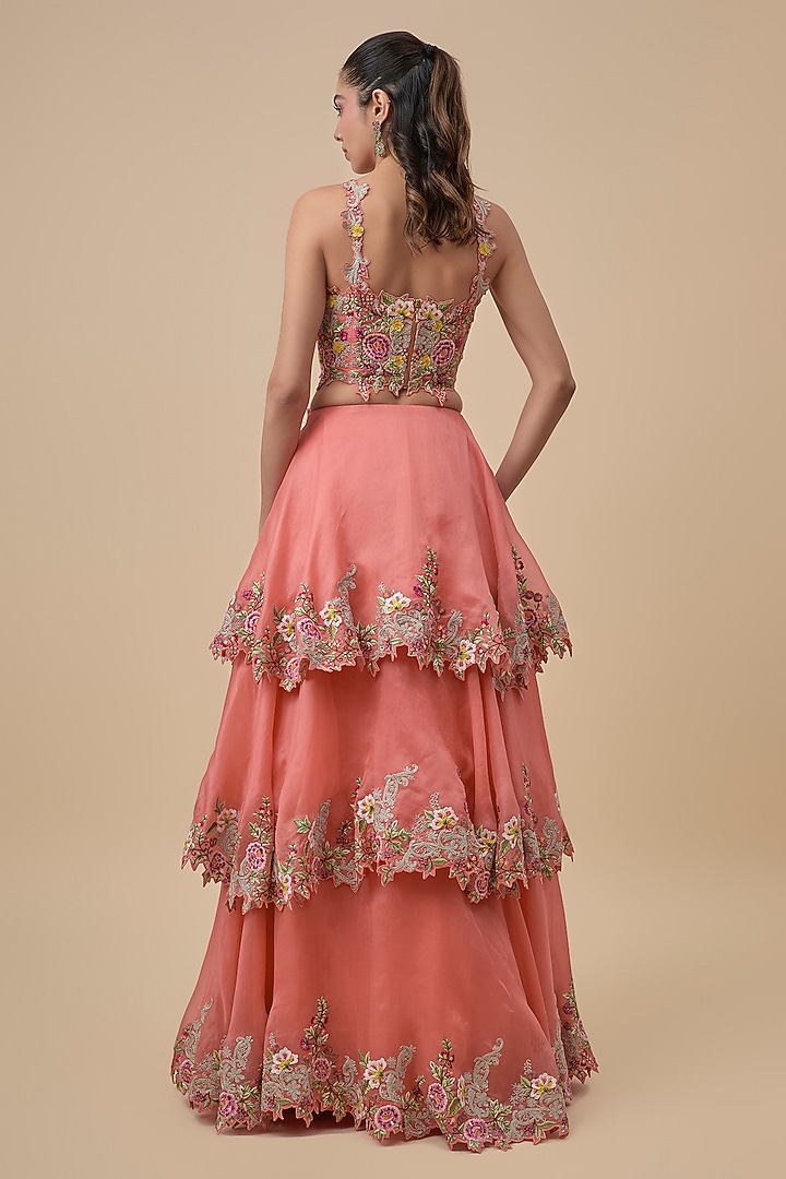 Coral Organza Skirt Set by Anushree Reddy at Pernia's Pop Up Shop