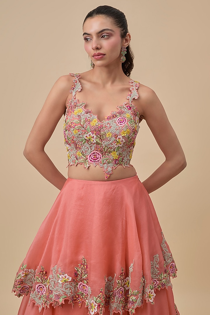 Coral Organza Skirt Set by Anushree Reddy at Pernia's Pop Up Shop