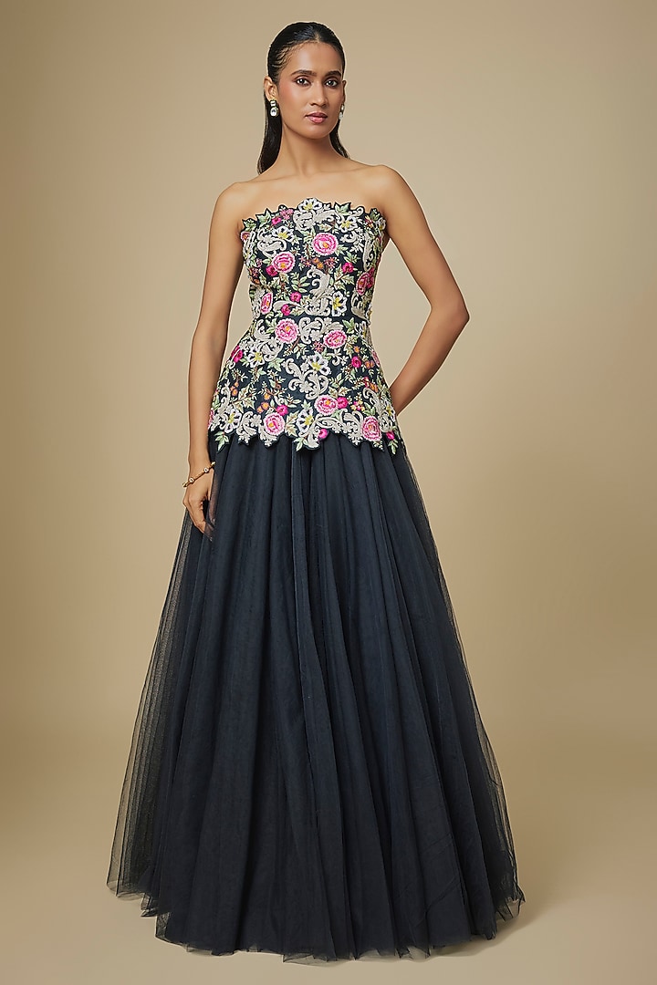 Black Net Skirt Set by Anushree Reddy at Pernia's Pop Up Shop