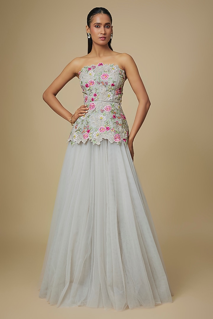 Ivory Net Skirt Set by Anushree Reddy at Pernia's Pop Up Shop