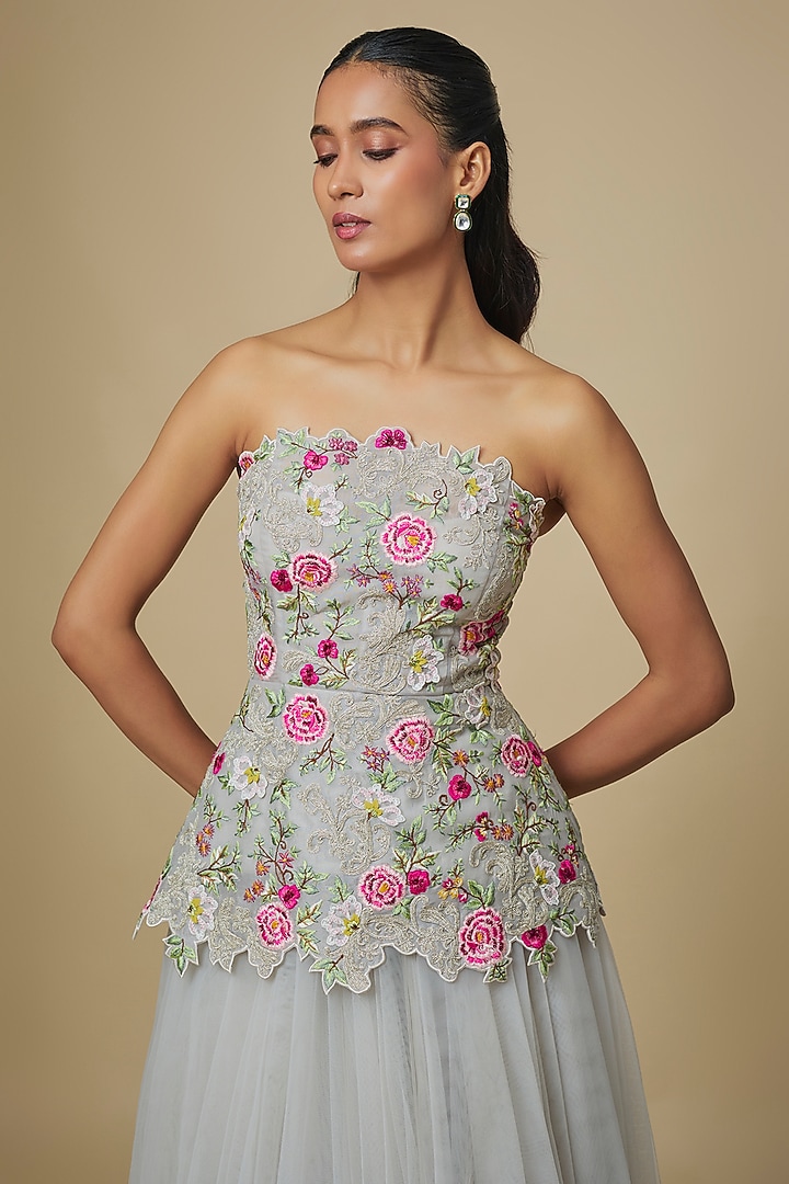 Ivory Net Skirt Set by Anushree Reddy at Pernia's Pop Up Shop