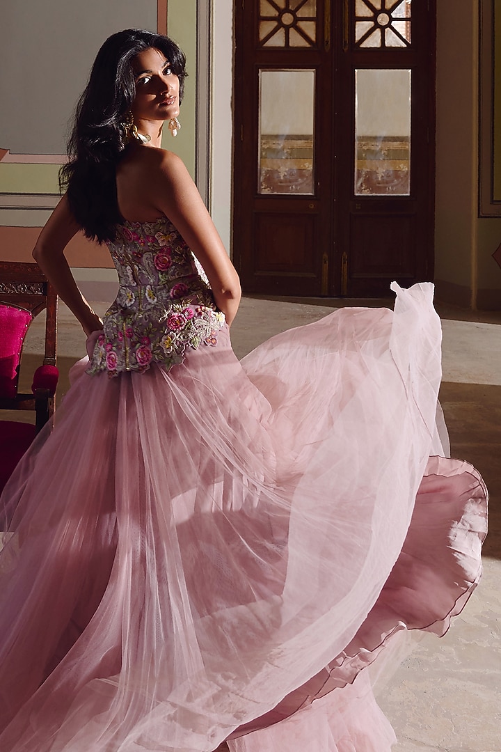 Pink Net Embroidered Skirt Set by Anushree Reddy at Pernia's Pop Up Shop