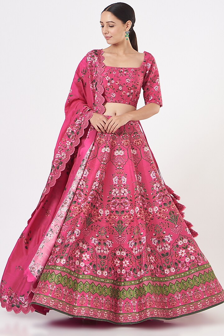 Fuchsia Floral Printed Bridal Lehenga by Anushree Reddy at Pernia's Pop Up Shop