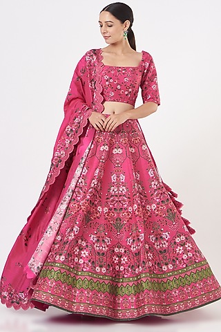 Fuchsia Floral Printed Lehenga by Anushree Reddy