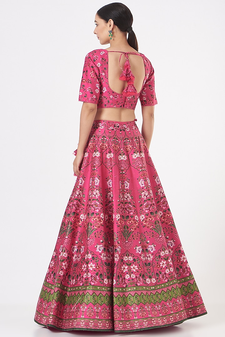 Fuchsia Floral Printed Bridal Lehenga by Anushree Reddy at Pernia's Pop Up Shop