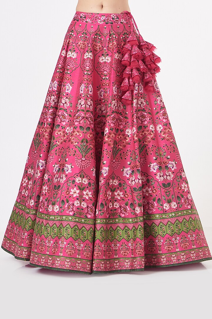 Fuchsia Floral Printed Bridal Lehenga by Anushree Reddy at Pernia's Pop Up Shop