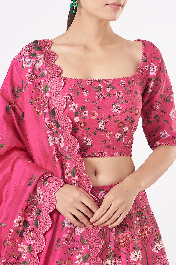 Fuchsia Floral Printed Bridal Lehenga by Anushree Reddy at Pernia's Pop Up Shop