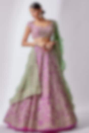 Purple Organza Embroidered Bridal Lehenga Set by Anushree Reddy at Pernia's Pop Up Shop