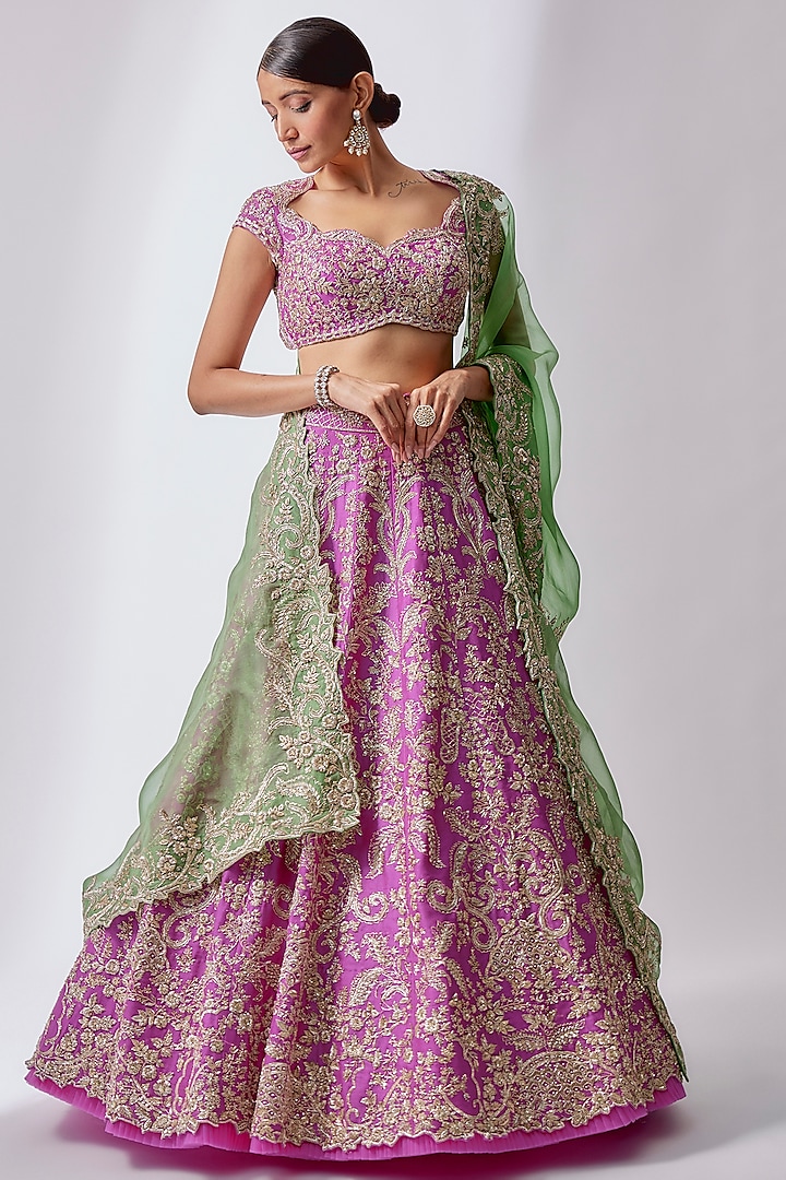 Purple Organza Embroidered Bridal Lehenga Set by Anushree Reddy at Pernia's Pop Up Shop