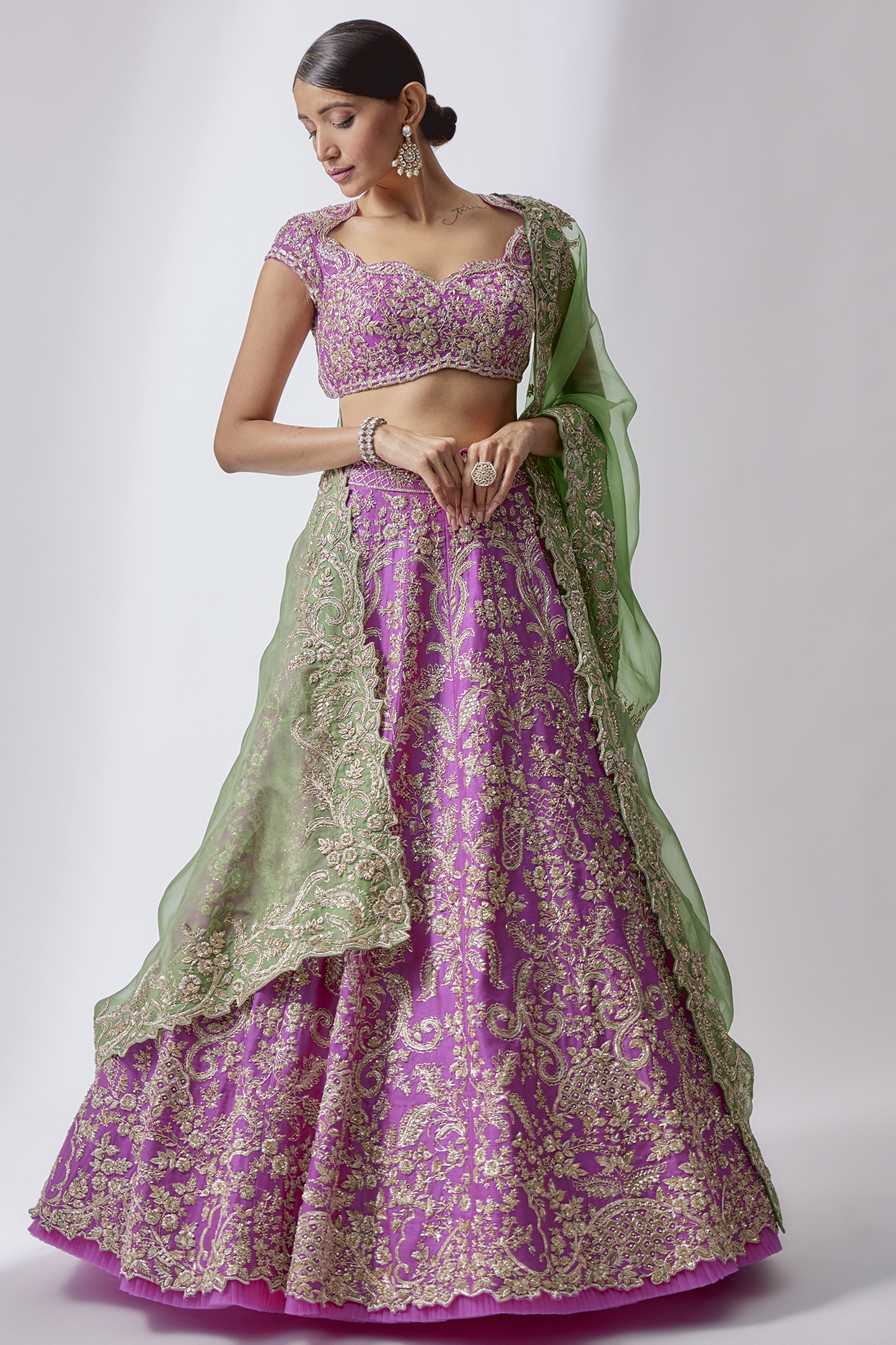 Purple Organza Embroidered Lehenga Set by Anushree Reddy
